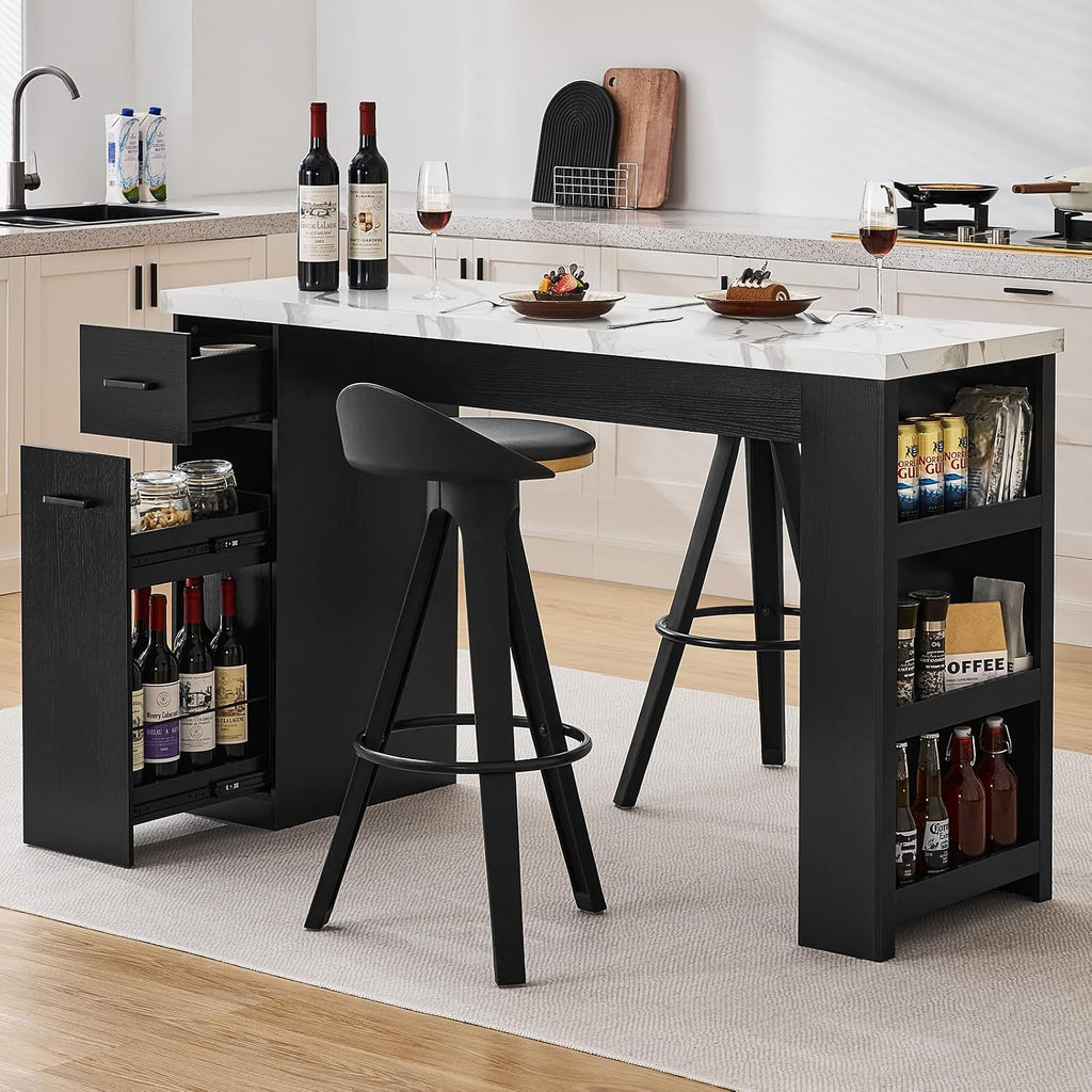 Marble Top Storage Kitchen Island Table 59 Inch