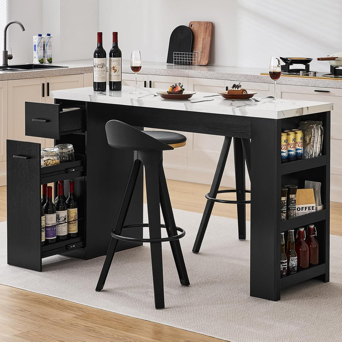 Marble Top Storage Kitchen Island Table 59 Inch