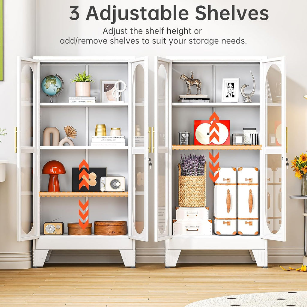 Lockable Metal Glass Display Cabinet 61"