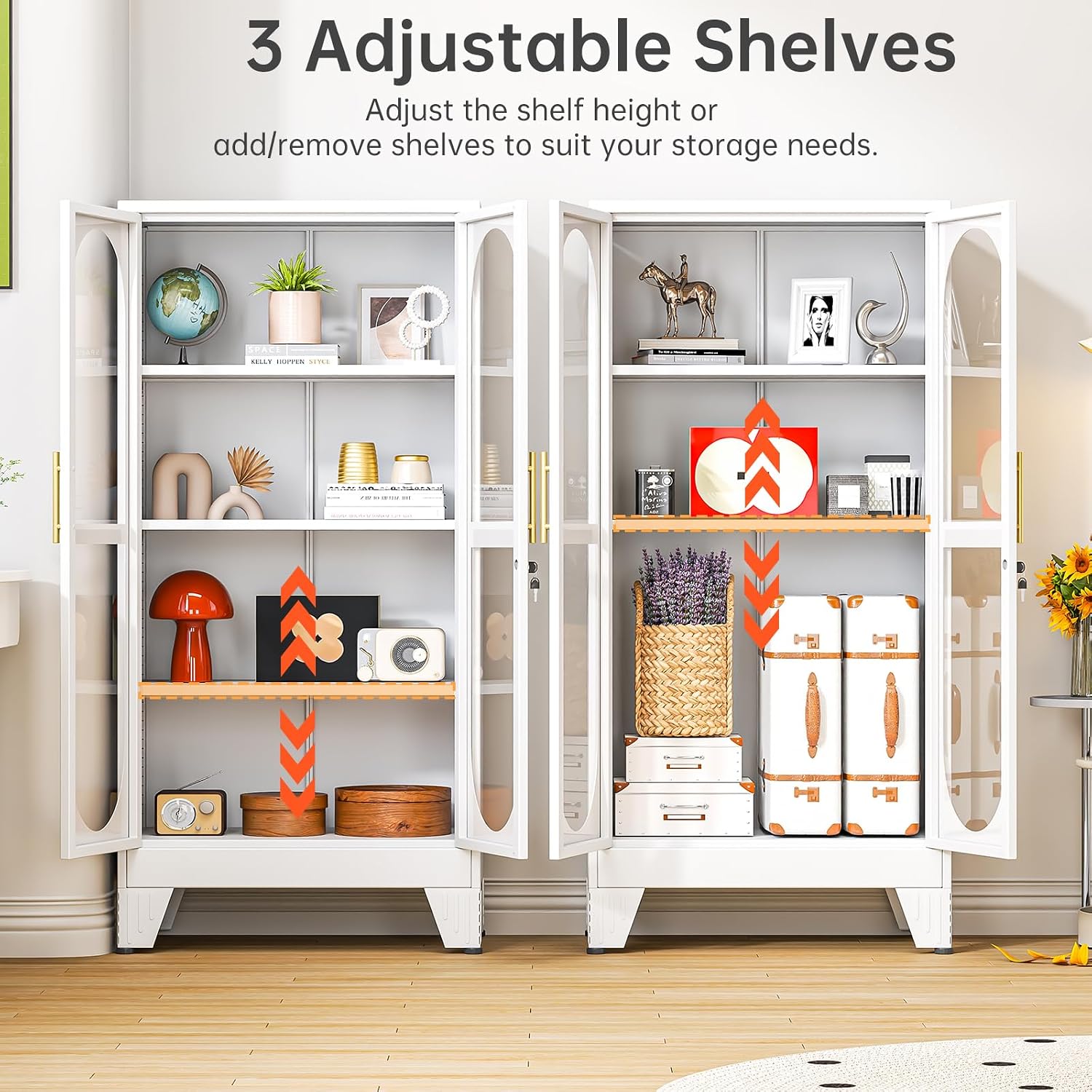 Lockable Metal Glass Display Cabinet 61"