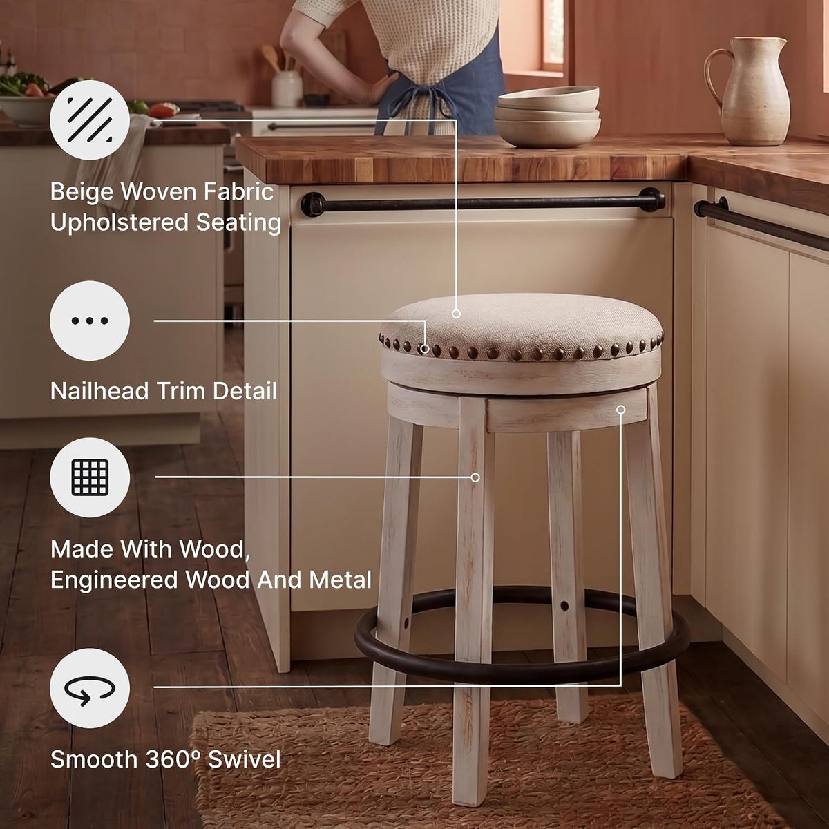 White Black Valebeck Swivel Counter Stool