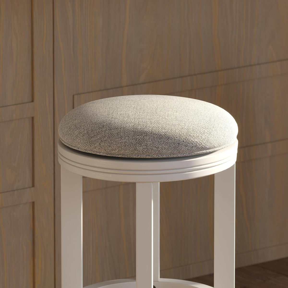 White Wood Gray Cushion Swivel Counter Stools Set of 2