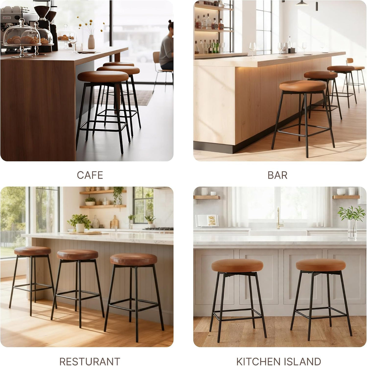 Brown Faux Leather Swivel Counter Stools Set of 4