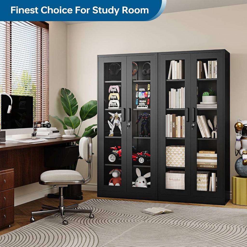 Black Lockable Metal Glass Display Cabinet