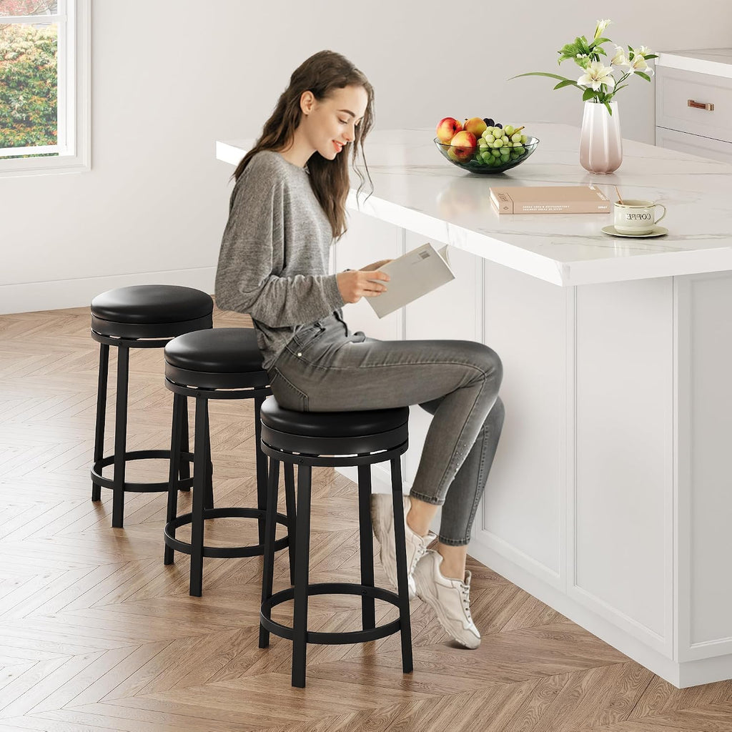 Black PU Leather Swivel Counter Stools Set of 2