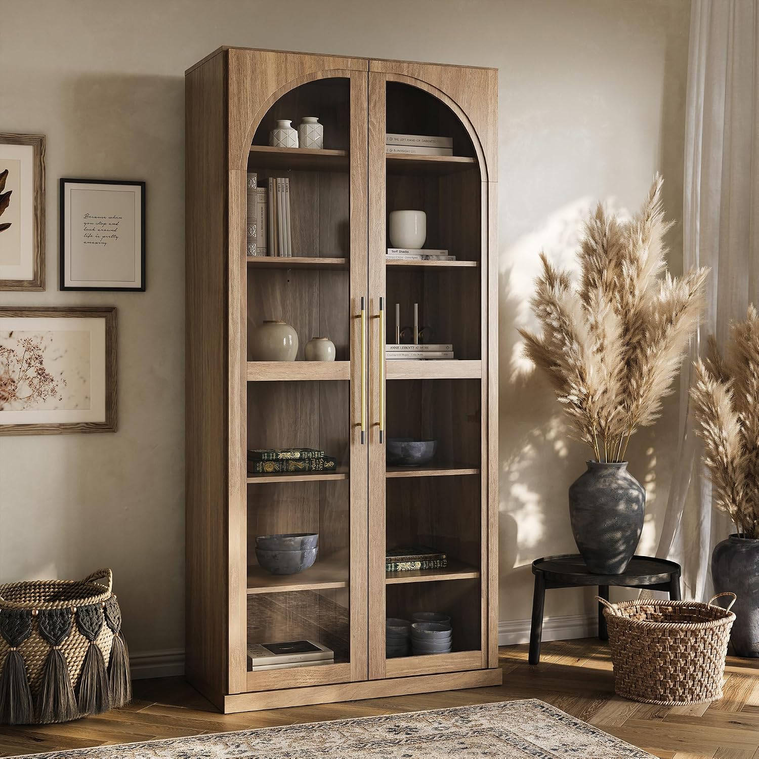 Camel Glass Display Wine Cabinet 67 Inch