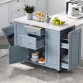 Marble Top Rolling Kitchen Island with Drop Leaf Storage