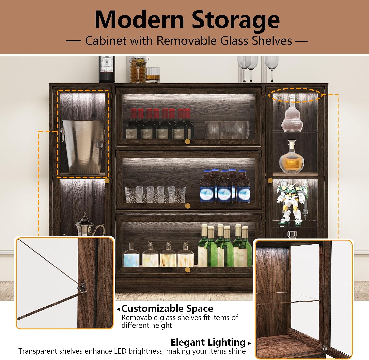 Walnut LED Acrylic Display Cabinet