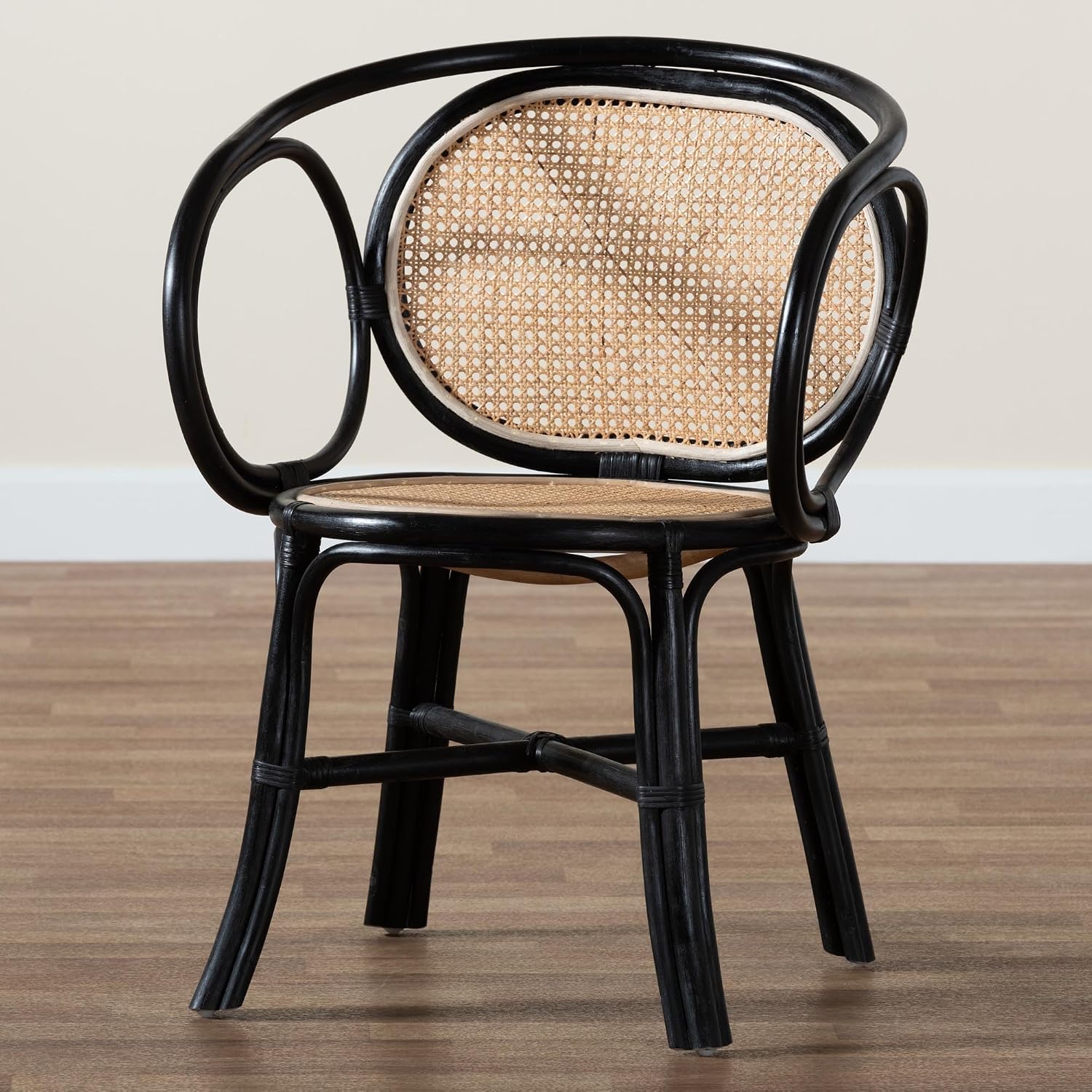 Two-Tone Natural Black Rattan Dining Chair