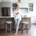 Grey Wood Fabric Swivel Counter Stool