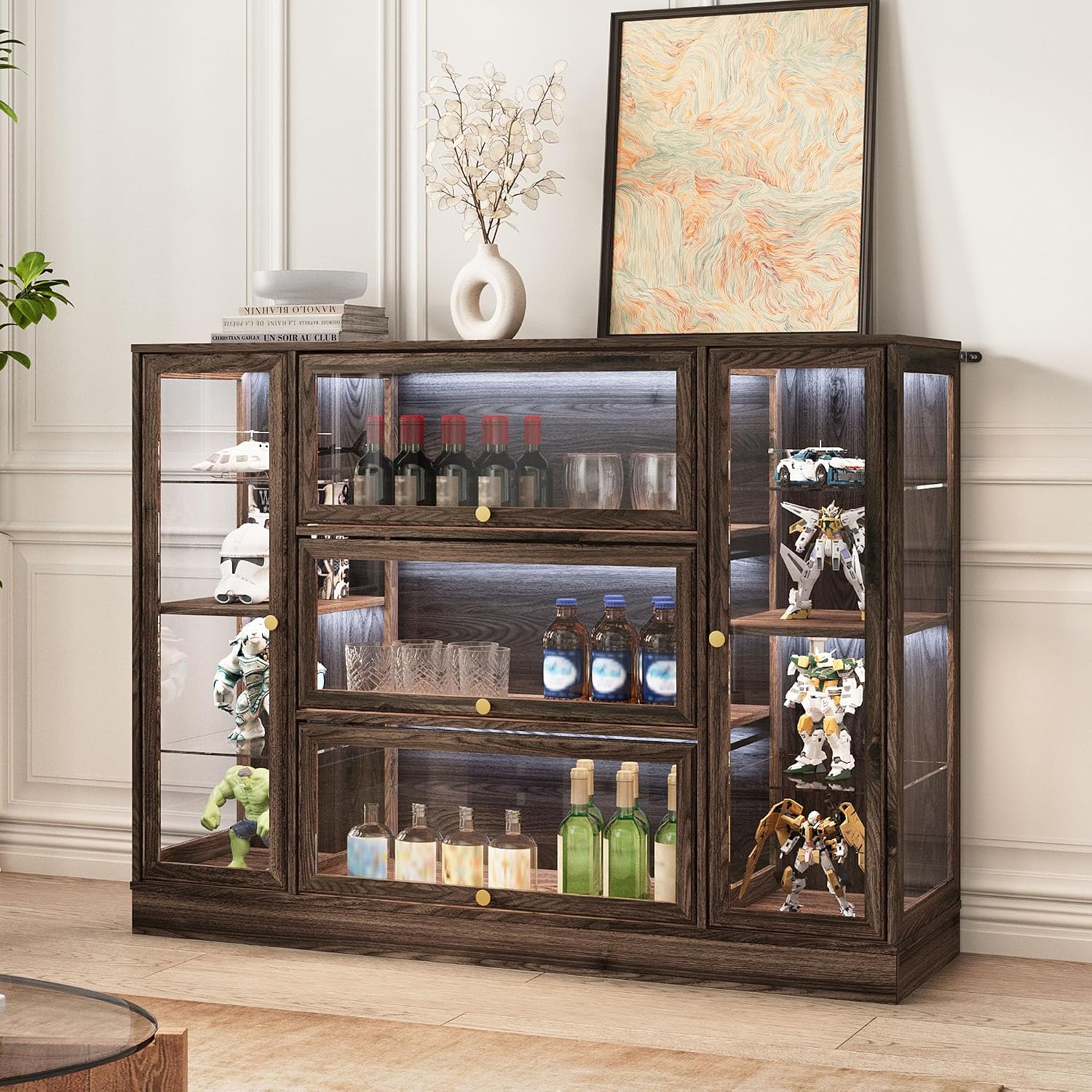 Walnut LED Acrylic Display Cabinet
