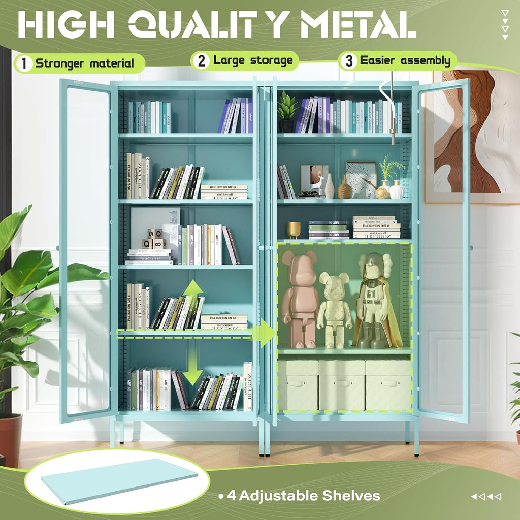 Blue Metal Glass Display Cabinet 67"