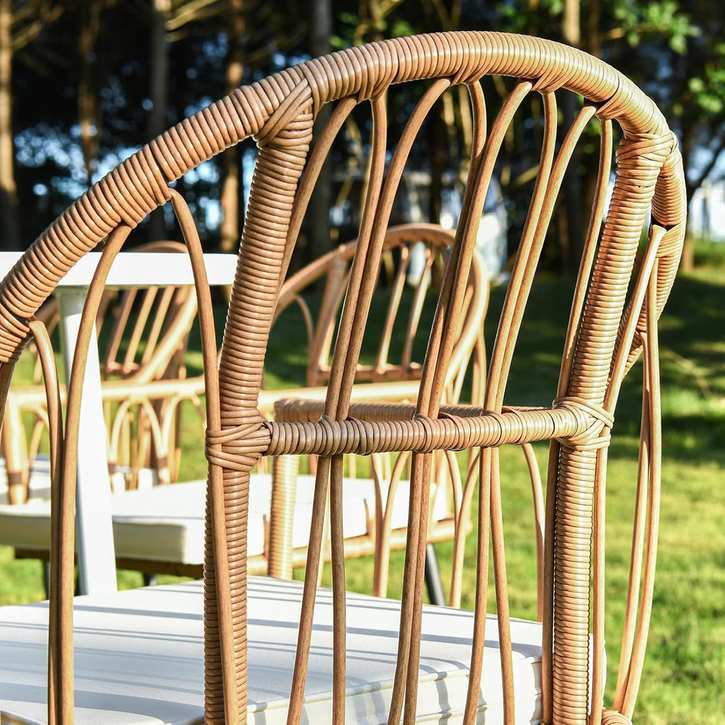 Beige All Weather Rattan Bistro Chairs Set of 4