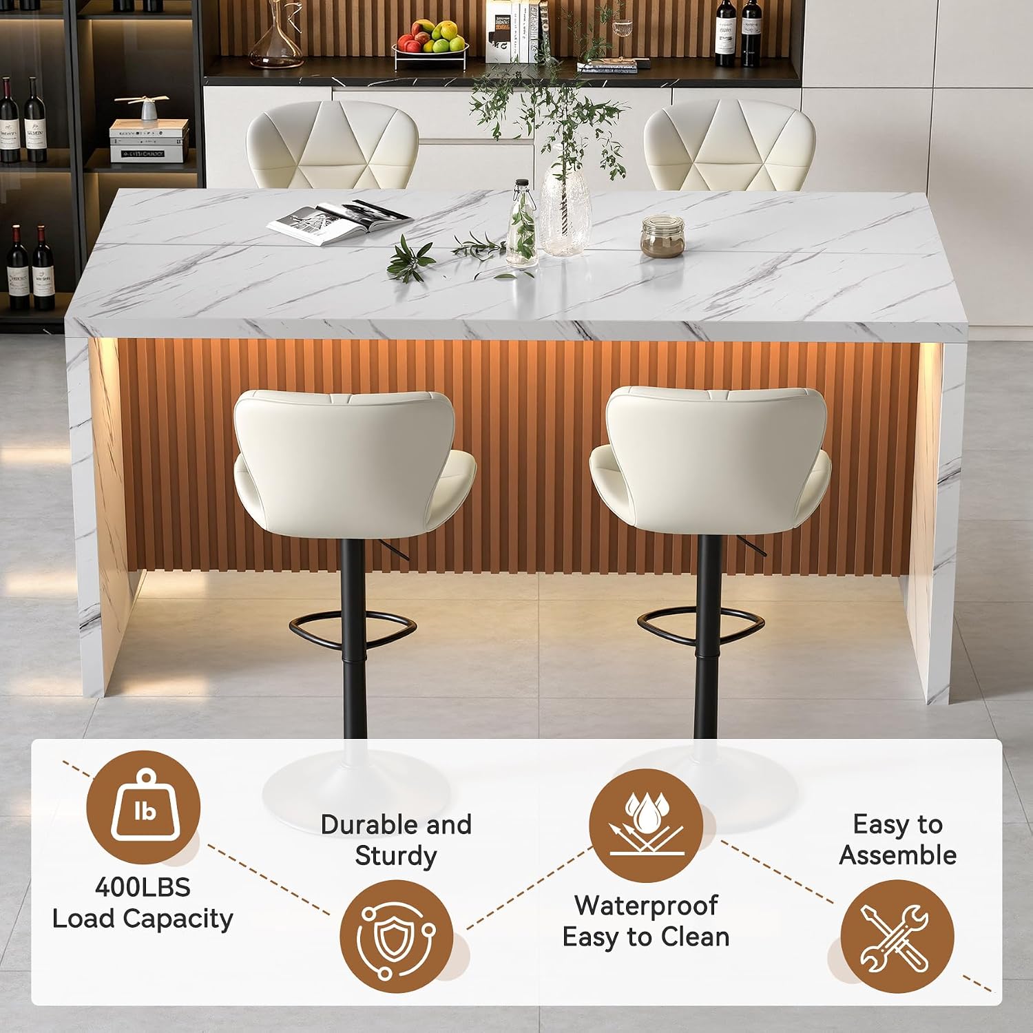 Fluted Base Marble Kitchen Island Table 67"