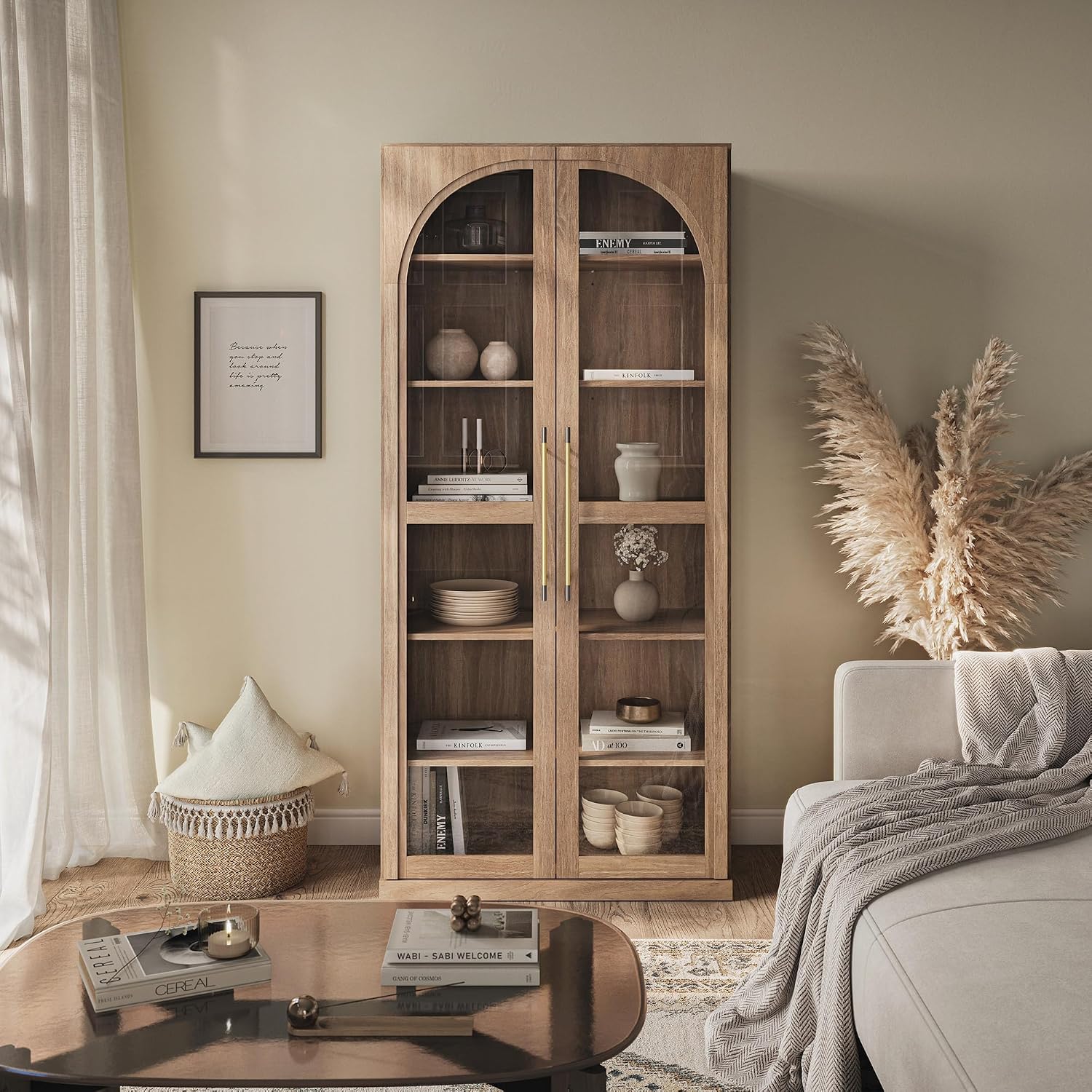Camel Glass Display Wine Cabinet 67 Inch
