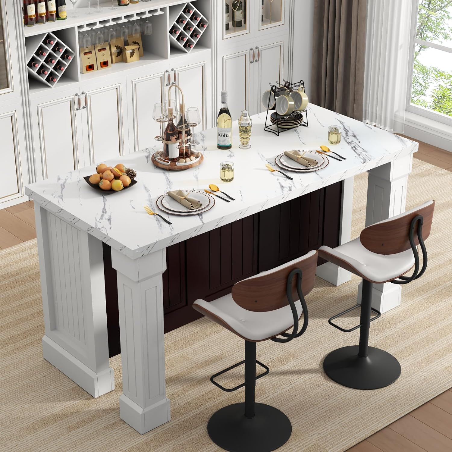 Roman Column Marble Kitchen Island With Charging Station