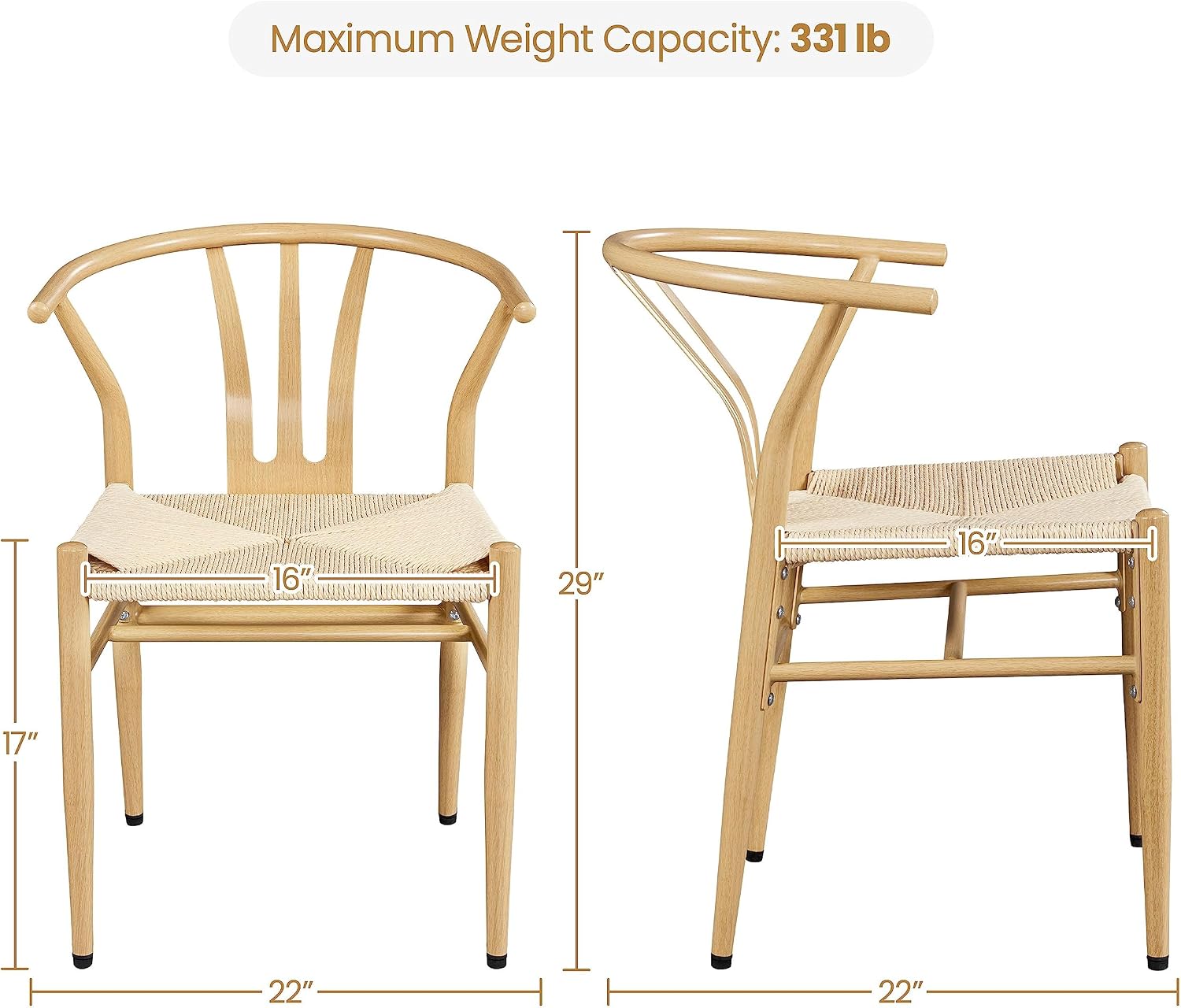 Wood Rattan Weave Dining Armchairs Set of 2