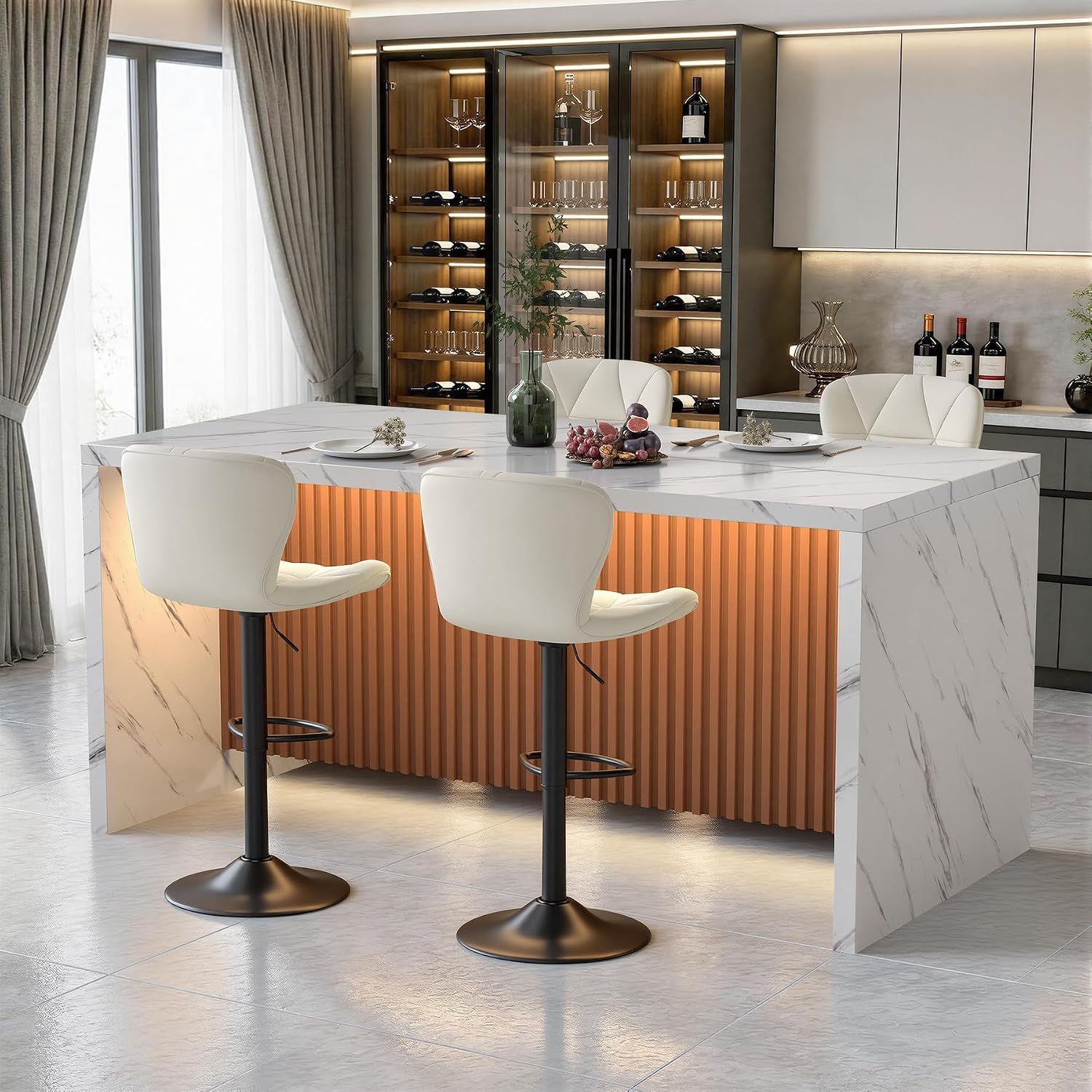 Fluted Base Marble Kitchen Island Table 67"