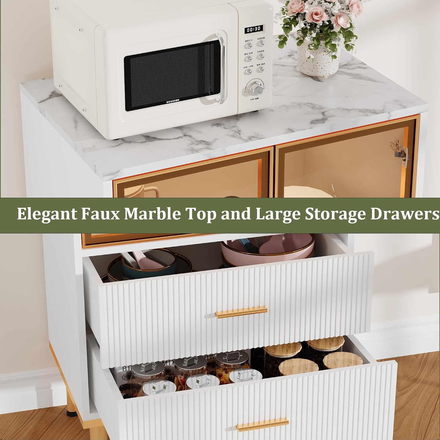 White Glass Door Storage Display Cabinet