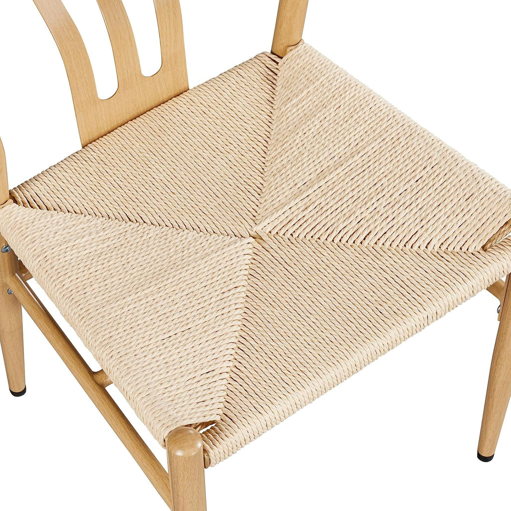 Wood Rattan Weave Dining Armchairs Set of 2
