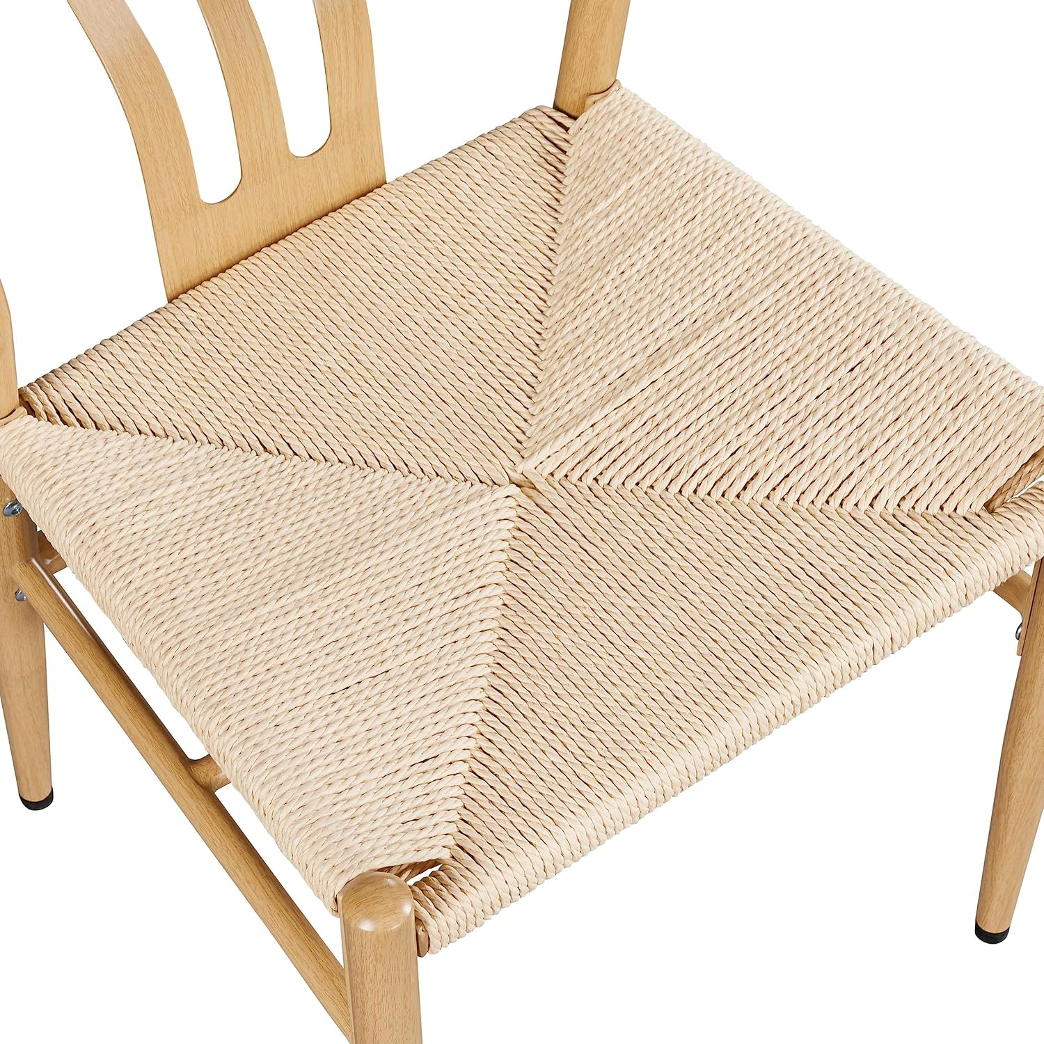 Wood Rattan Weave Dining Armchairs Set of 2