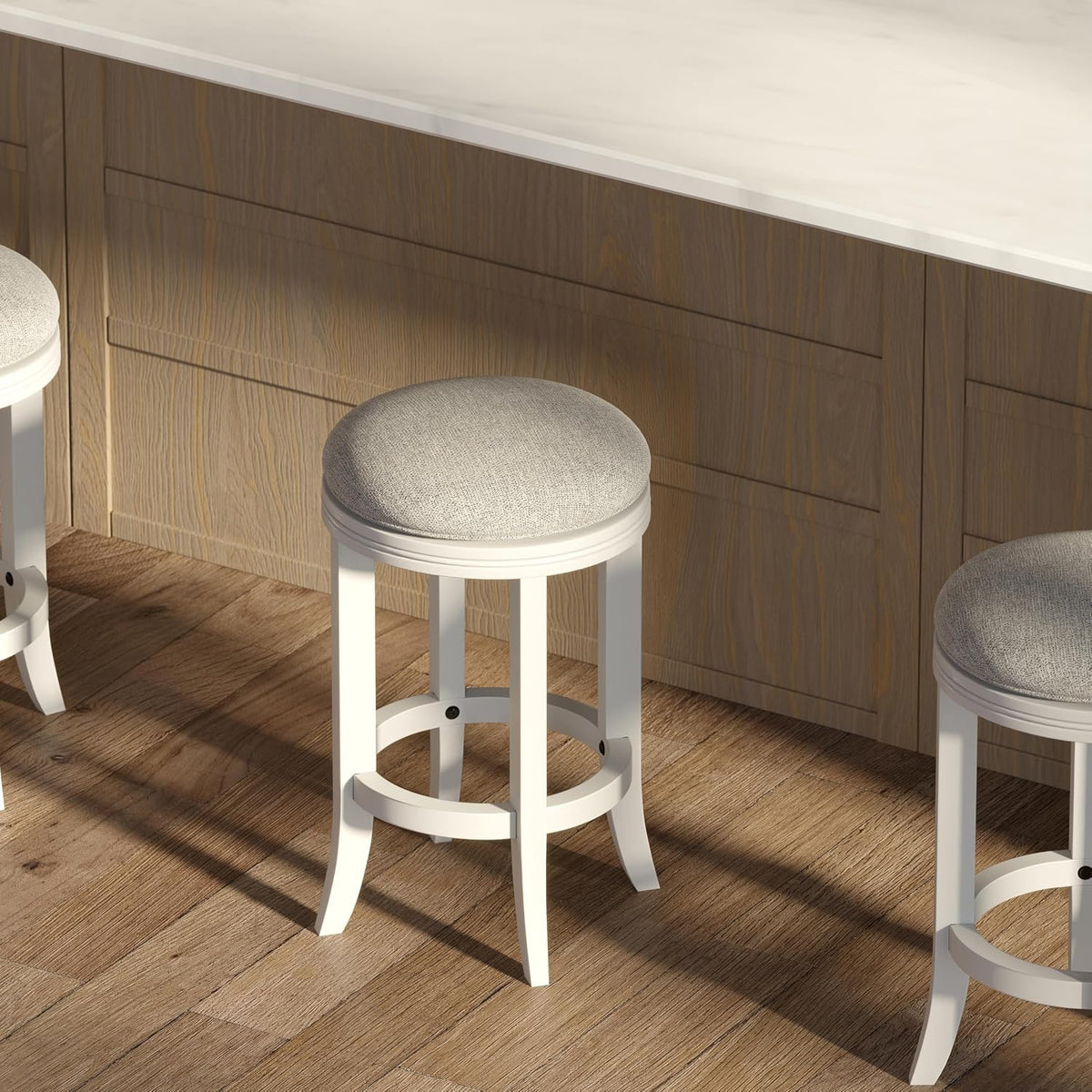 White Wood Gray Cushion Swivel Counter Stools Set of 2