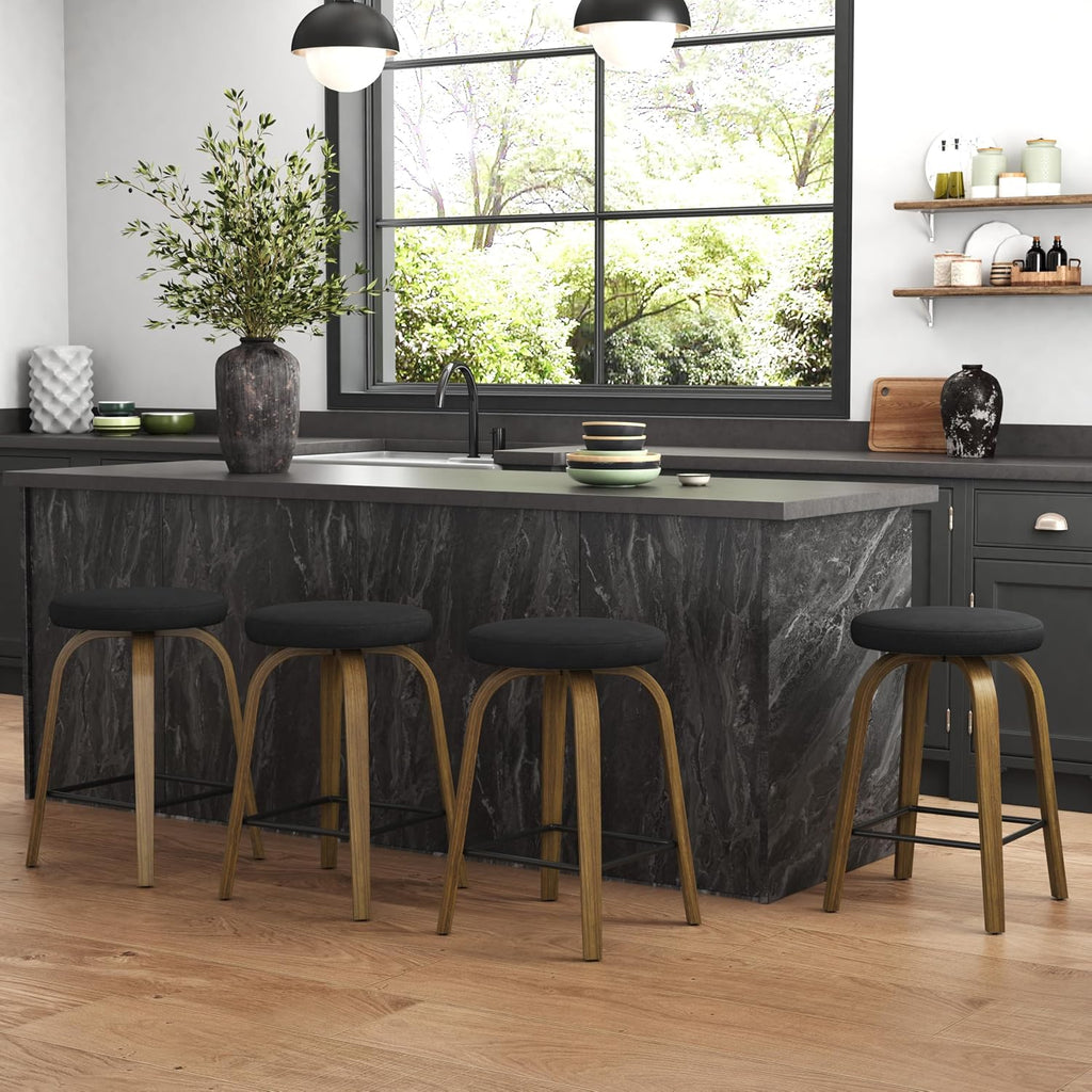 Black Fabric Swivel Counter Stools Set of 2