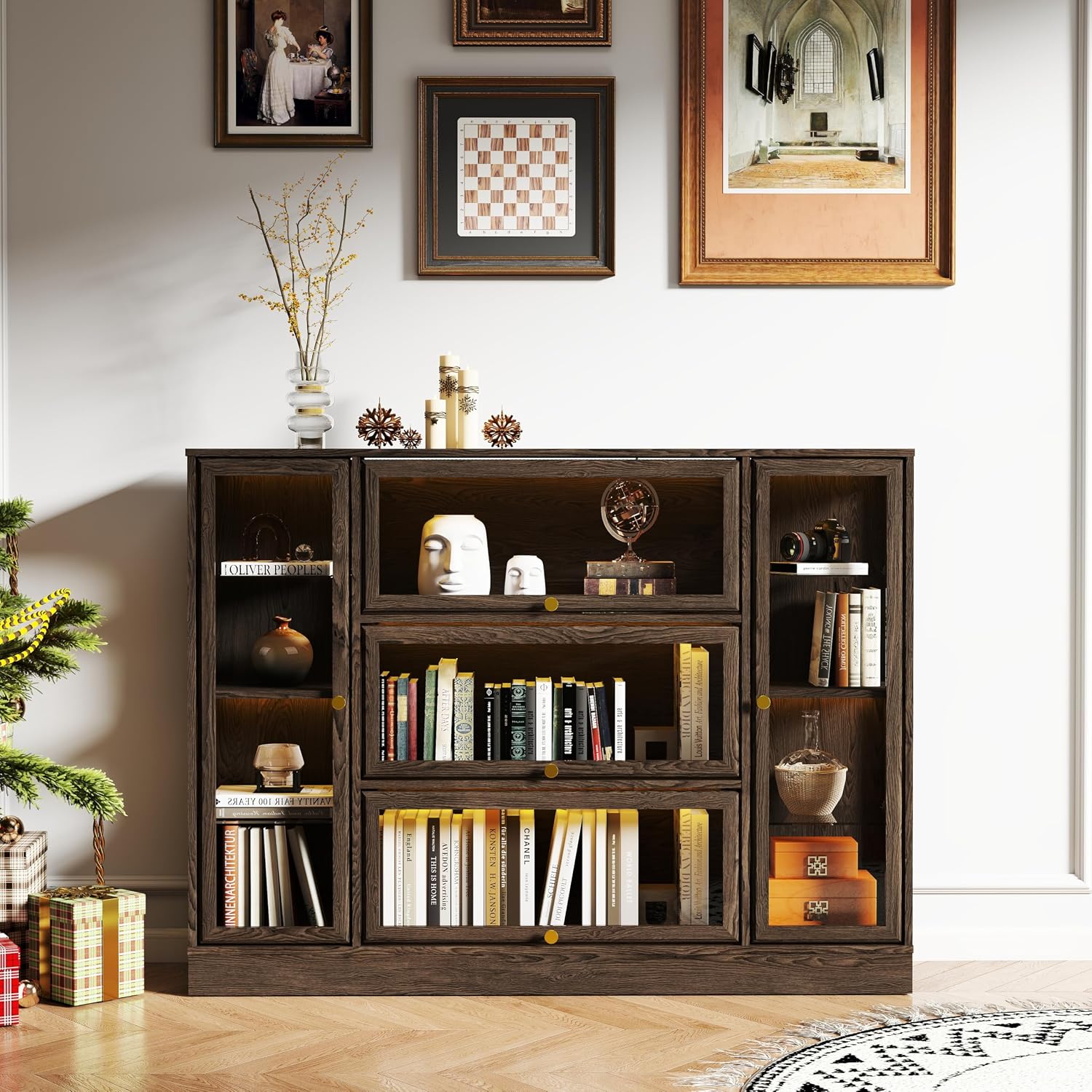 Walnut LED Acrylic Display Cabinet