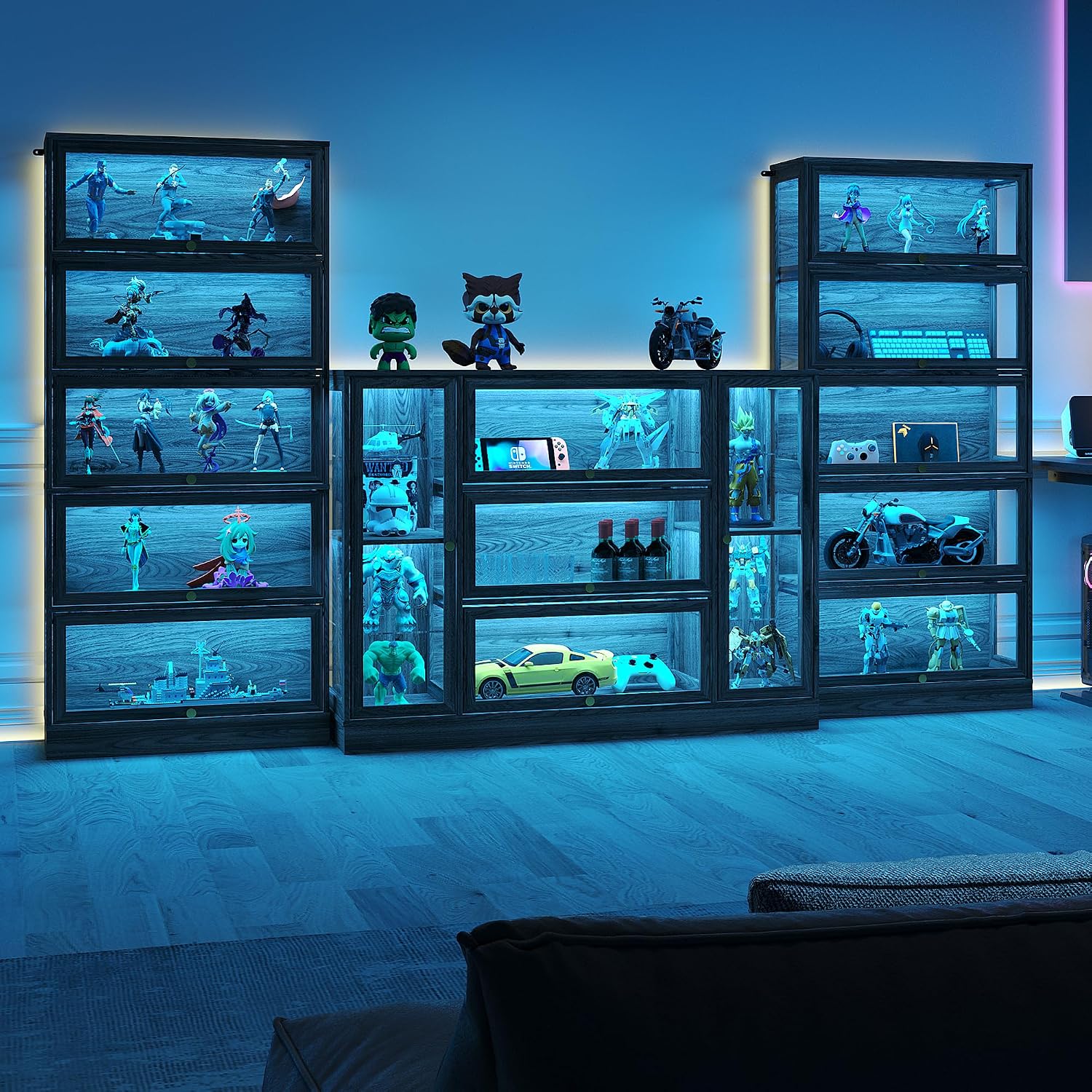 Walnut LED Acrylic Display Cabinet