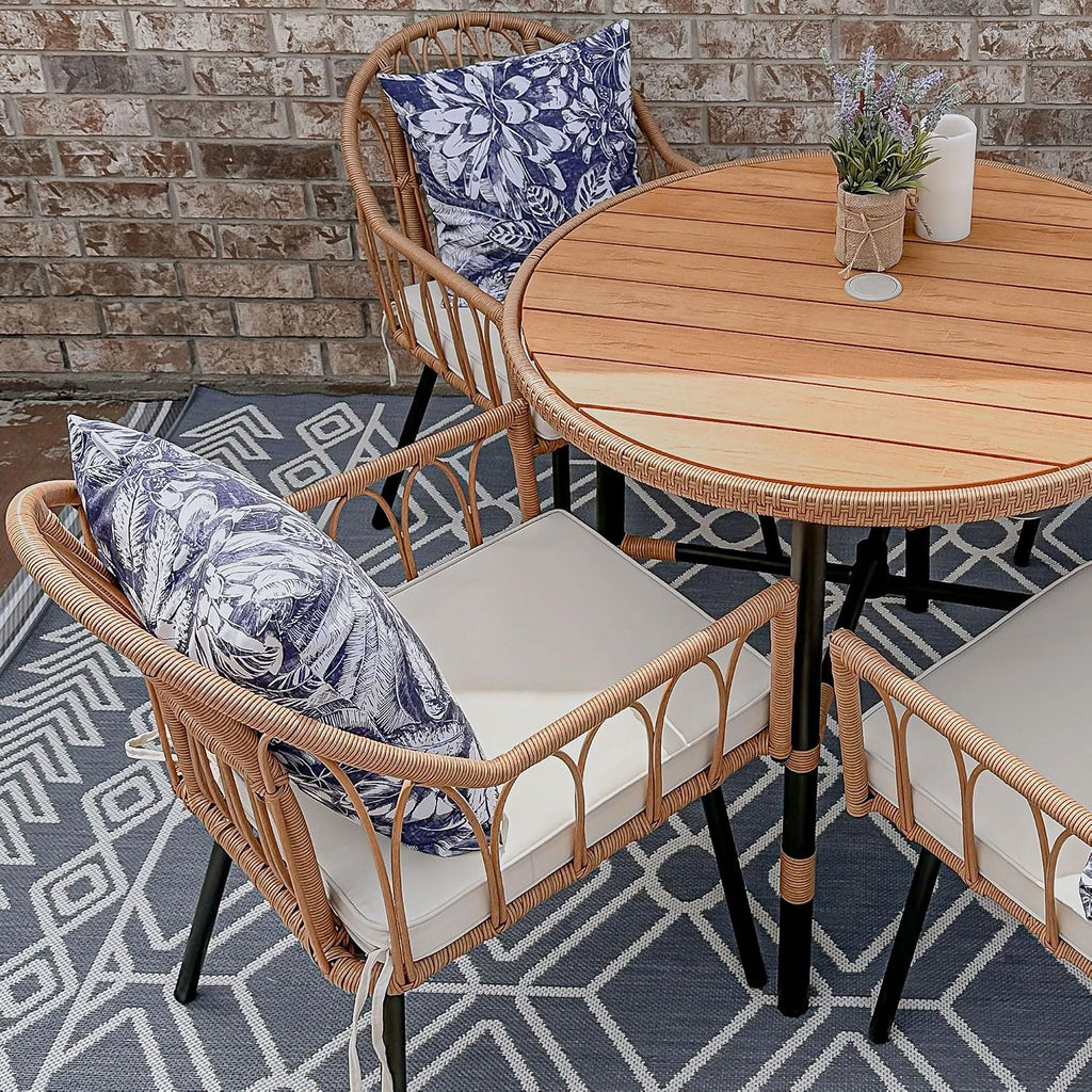 Beige All Weather Rattan Bistro Chairs Set of 4