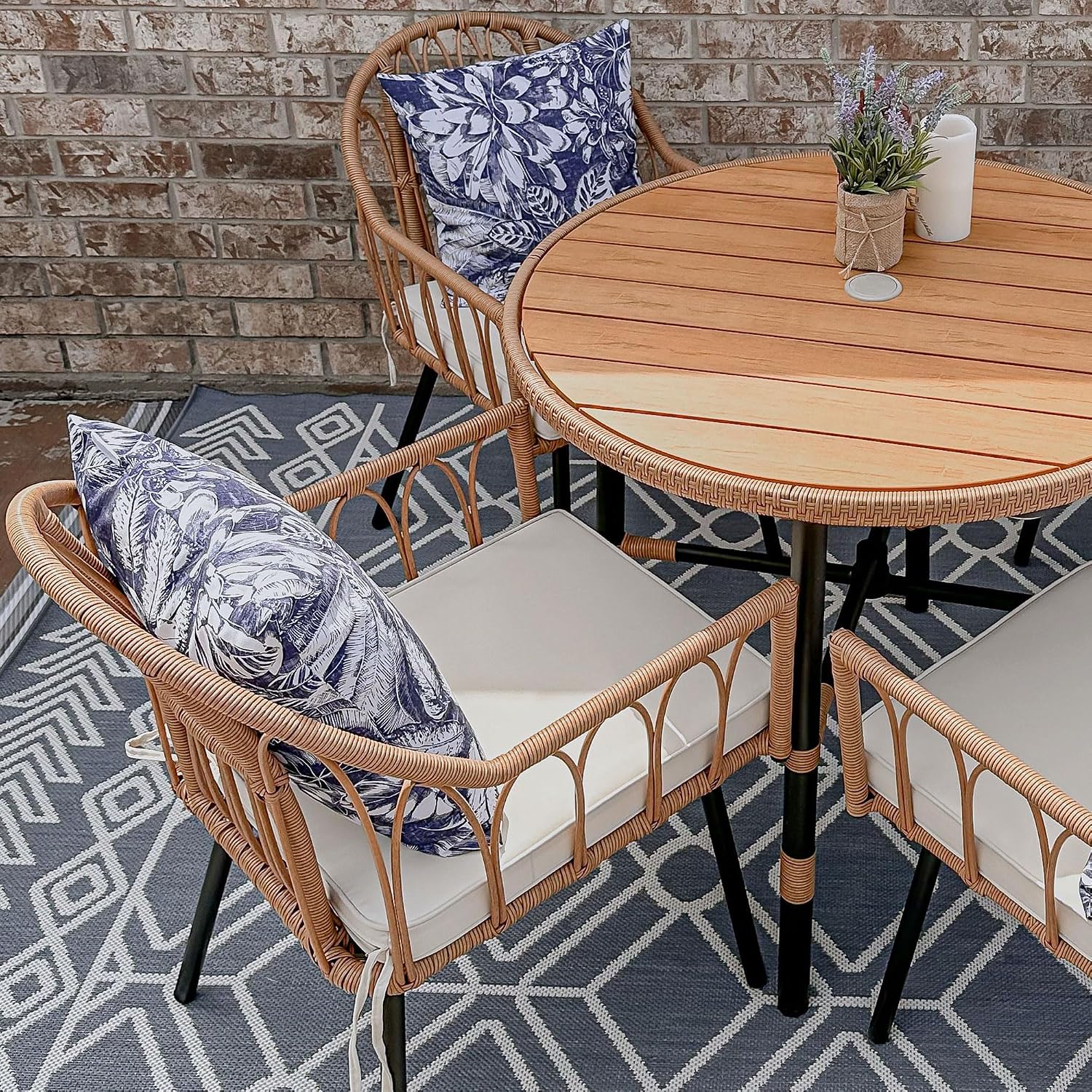 Beige All Weather Rattan Bistro Chairs Set of 4