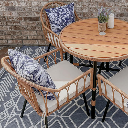 Beige All Weather Rattan Bistro Chairs Set of 4